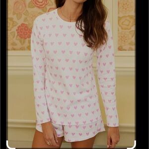 Lake Pajamas Pima Long Short Set Heart Print Sz L